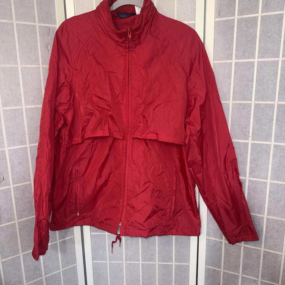 Vintage Woolrich Teton Men's M Red Full Zip Packable Hooded Windbreaker Jacket
